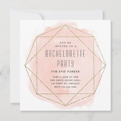 Watercolor Glitter Pink Bachelorette Party Invitation