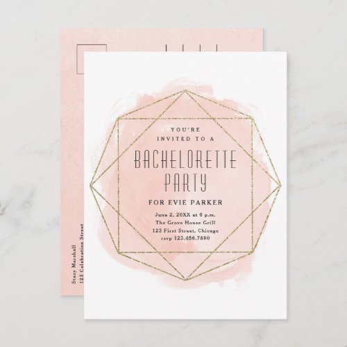 Watercolor Glitter Pink Bachelorette Party Invitation Postcard