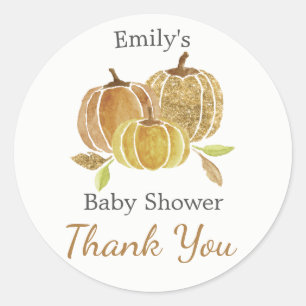 Watercolor Glitter Pumpkin Fall Baby Shower Classic Round Sticker