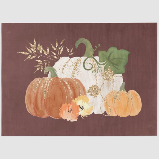 Watercolor Glitter Pumpkins Series Design 3 Tissue Paper (Front)