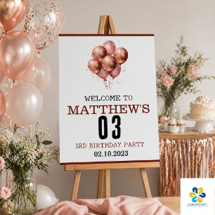   Watercolor Glitter Rose Gold balloon 3rd birthda Foam Board