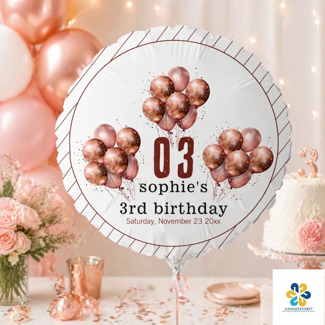  Watercolor Glitter Rose Gold balloon 3rd birthday (Watercolor Glitter Rose Gold balloon 3rd birthday)