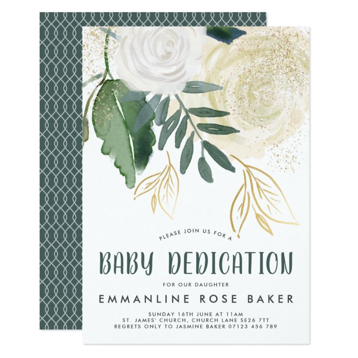 Watercolor Glitter Roses Baby Dedication Invite Zazzle Glitter Roses Baby Dedication Invite