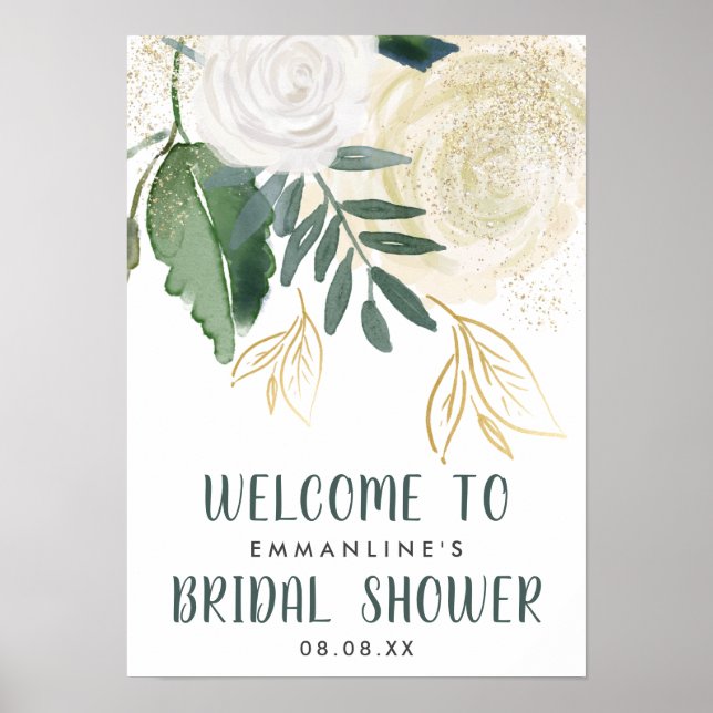 Watercolor & Glitter Roses Bridal Show Welcome Poster (Front)