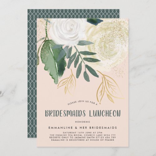 Watercolor  Glitter Roses Bridesmaids Luncheon Invitation