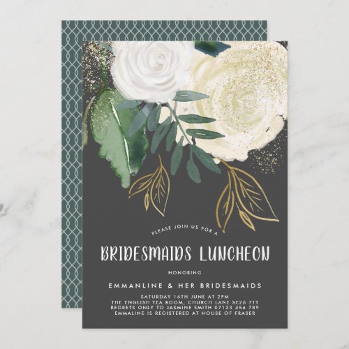 Watercolor  Glitter Roses Bridesmaids Luncheon Invitation