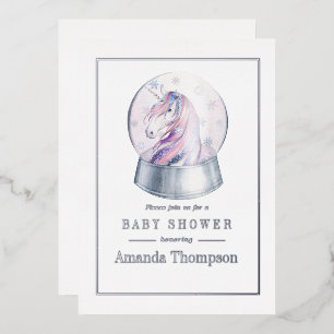 Watercolor Glitter Unicorn Christmas Baby Shower Foil Invitation