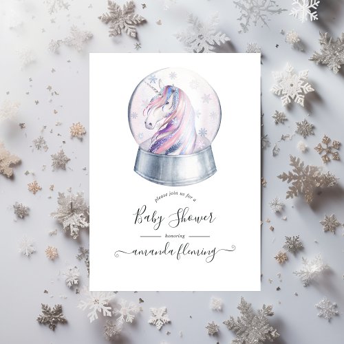 Watercolor Glitter Unicorn Christmas Baby Shower Invitation
