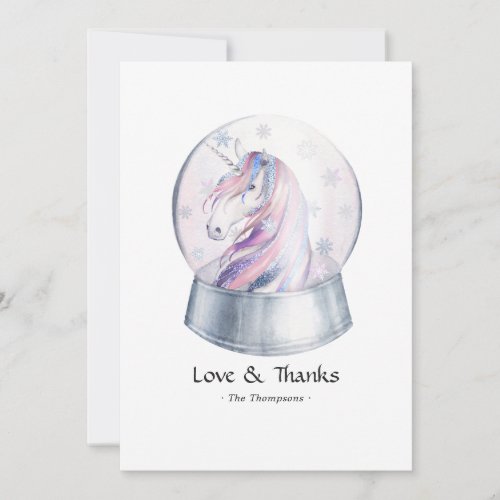 Watercolor Glitter Unicorn Christmas Baby Shower Thank You Card