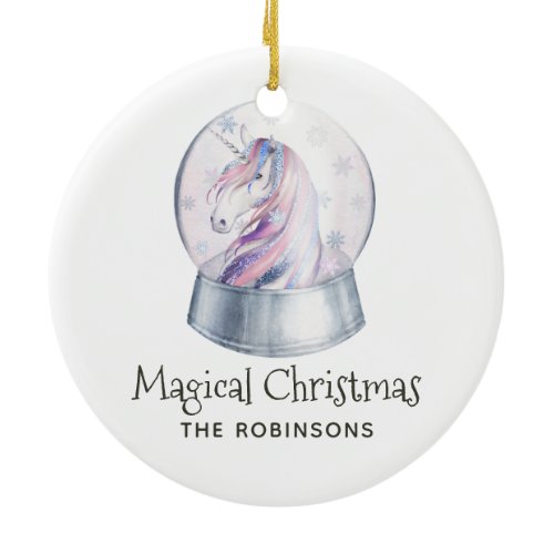Watercolor Glitter Unicorn Christmas Ceramic Ornament