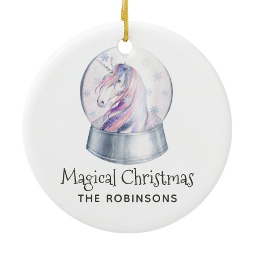 Watercolor Glitter Unicorn Christmas Family Photo Ceramic Ornament