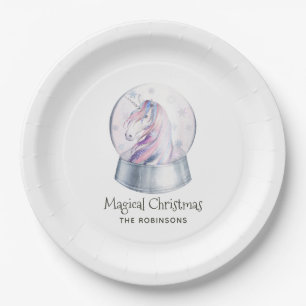 Watercolor Glitter Unicorn Christmas Paper Plates