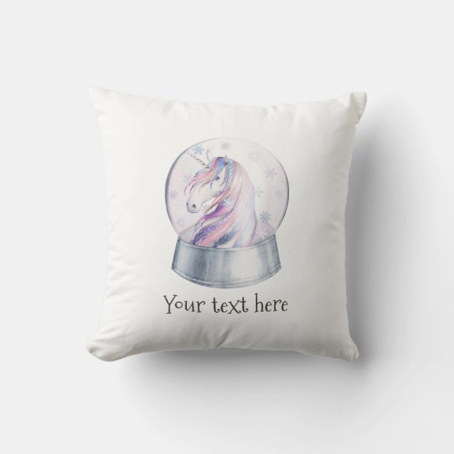 Watercolor Glitter Unicorn Throw Pillow (Front)