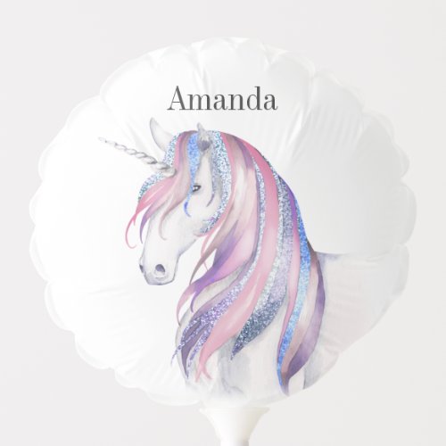 Watercolor Glitter Unicorn Winter Holiday Birthday Balloon