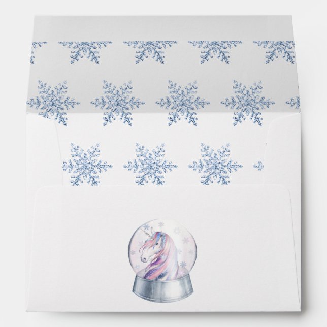 Watercolor Glitter Unicorn Winter Holiday Envelope (Back (Bottom))