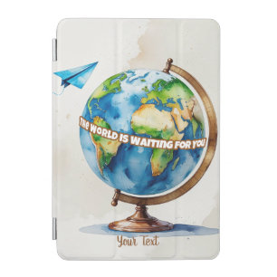 Watercolor Globe and Paper Airplane Design iPad Mini Cover