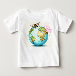 Watercolor Globe Journey – Vintage Biplane Adventu Baby T-Shirt