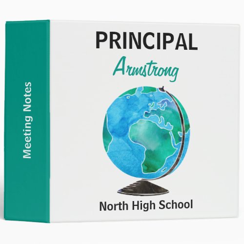 Watercolor Globe Personalized School Principal Binder