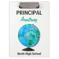 Watercolor Globe Personalized School Principal Clipboard