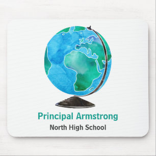 Watercolor Globe Personalized School Principal Mouse Pad