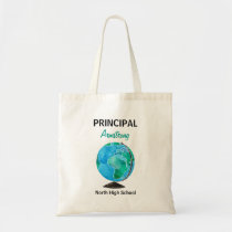 Watercolor Globe Personalized School Principal Tote Bag
