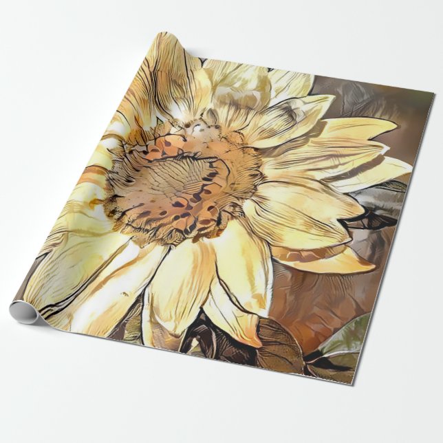 Watercolor Glossy Sunflower Elegant Collection Wrapping Paper (Unrolled)