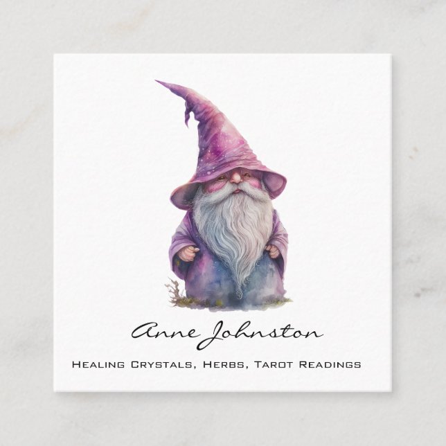 Watercolor Gnome Adorable and Cute Square Business Card (Front)