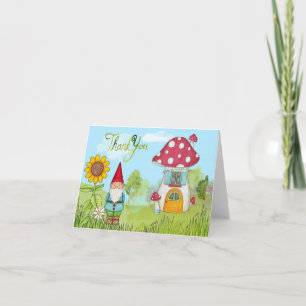 Watercolor Gnome and House Thank You Card
