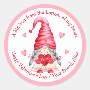 Watercolor Gnome Girl Classmates Valentine's  Classic Round Sticker