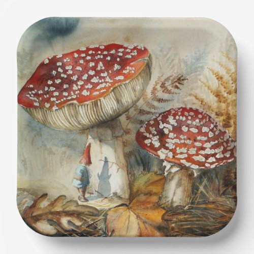 watercolor gnome paper plates