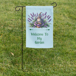 Watercolor Gnome & Purple Flowers Garden Flag