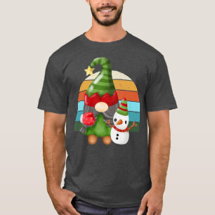 Watercolor Gnome Santa Christmas Tree Lights Xmas  T-Shirt