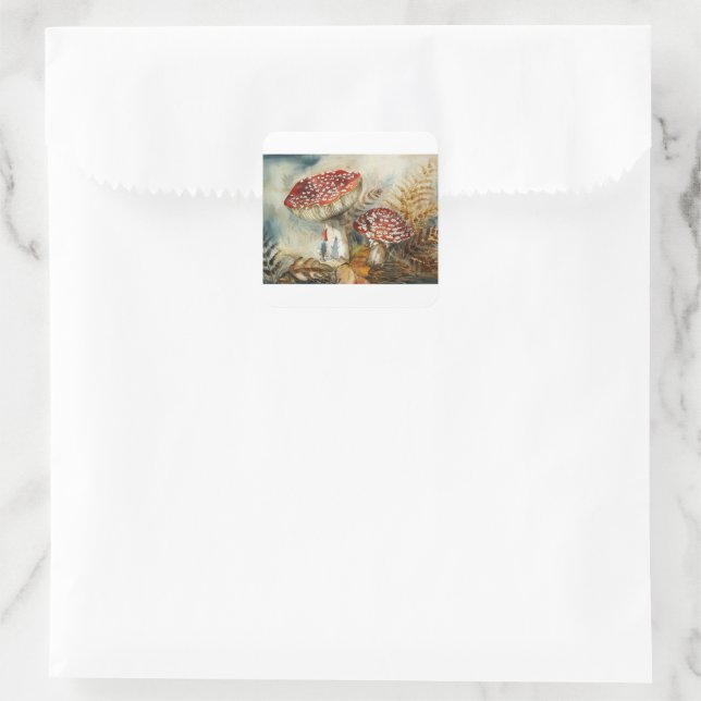 watercolor gnome square sticker (Bag)