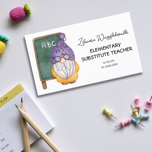 Watercolor Gnome Teacher  Business Card