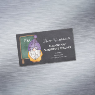 Watercolor Gnome Teacher Chalkboard Background Business Card Magnet