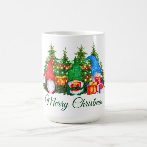 Watercolor Gnomes Green Merry Christmas Lights Coffee Mug