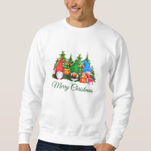 Watercolor Gnomes Green Merry Christmas Sweatshirt