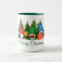 Watercolor Gnomes Green Merry Christmas