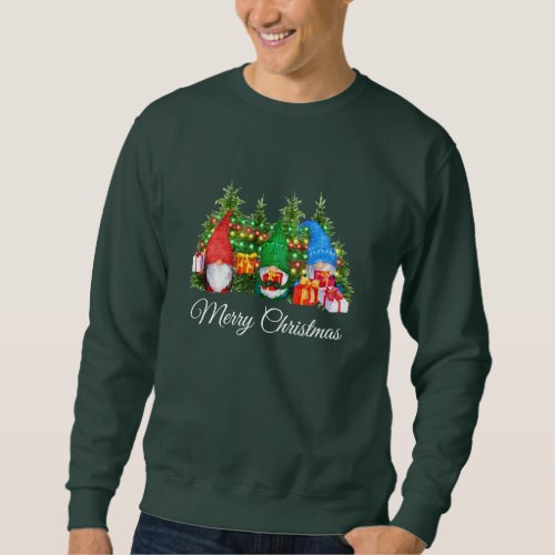 Watercolor Gnomes Merry Christmas Green Sweatshirt