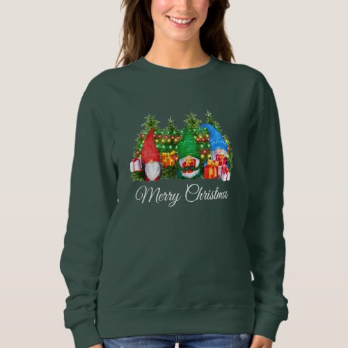 Watercolor Gnomes Merry Christmas Green W Sweatshirt