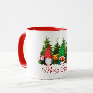 Watercolor Gnomes Merry Christmas Red Mug