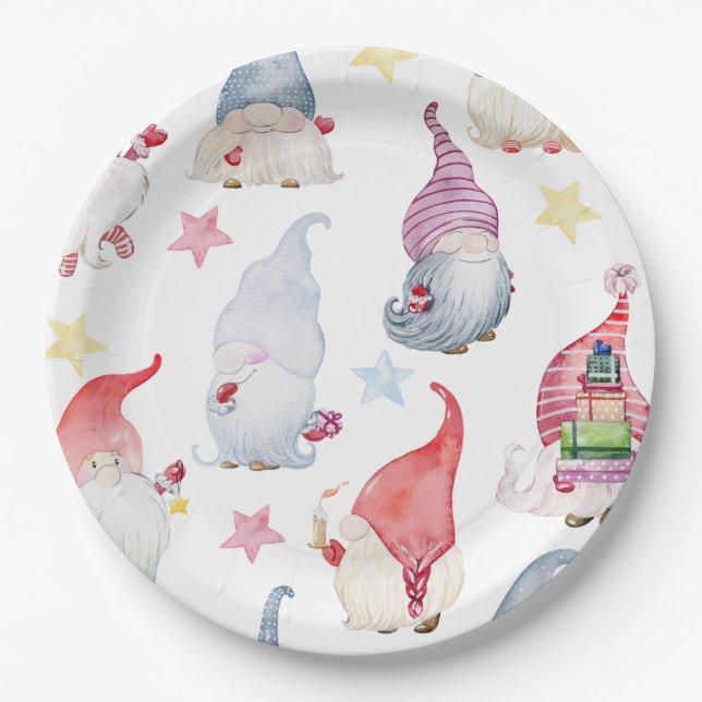 Watercolor gnomes paper plates (Front)