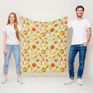 Watercolor Gnomes, Pumpkins And Leaves Fleece Bla Blanket