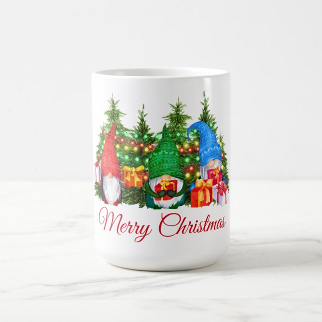 Watercolor Gnomes Red Merry Christmas Lights Coffee Mug (Center)