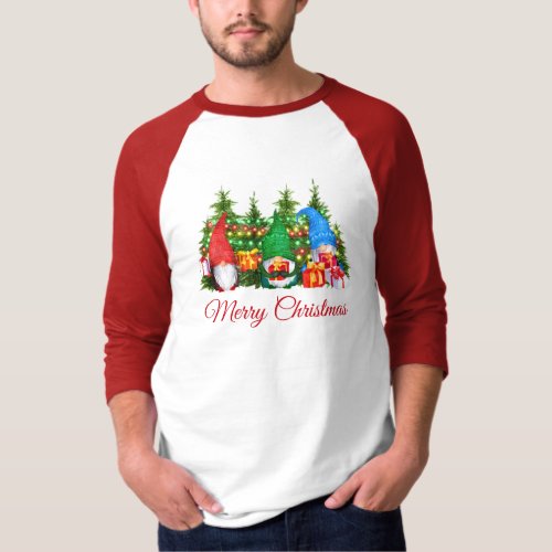 Watercolor Gnomes Red Merry Christmas Sports T_Shirt