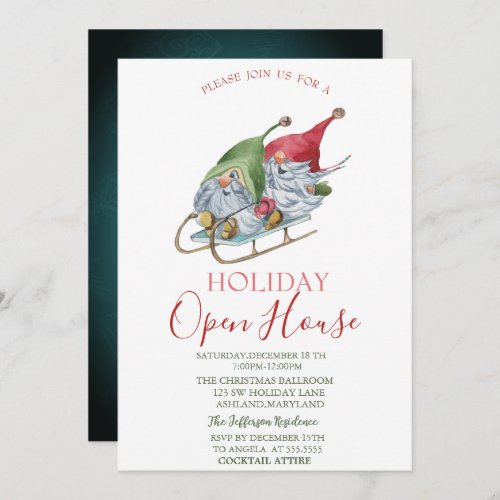 Watercolor Gnomes Sleigh Open House   Invitation