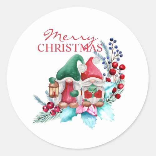 Watercolor Gnomes With Red And Green Hat Classic Round Sticker