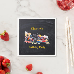 Watercolor Go-Kart Boy Birthday Party Napkins