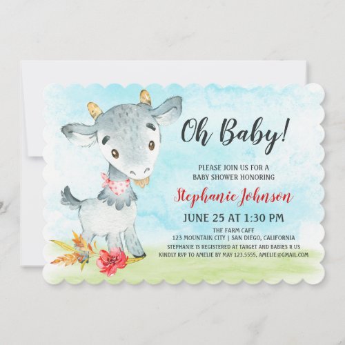 Watercolor Goat Baby Shower Farm Invitation