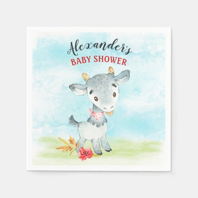 Watercolor Goat Baby Shower Farm Napkins (Front)